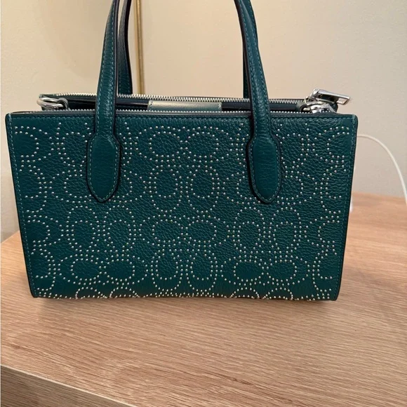 NWT COACH Shoulder Bag Signature Rivet Nina Small Tote Bag Emerald GREEN - Picture 5 of 13
